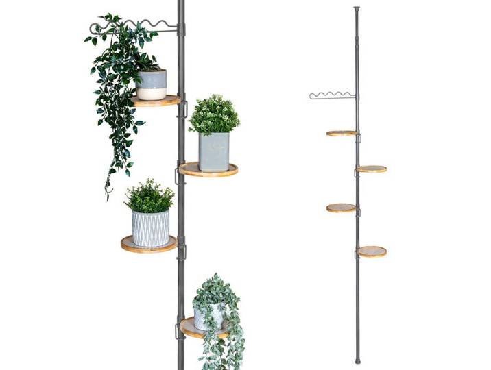 bremermann Étagère à fleurs télescopique avec 4 étagères en bambou escalier à fleurs réglable en hauteur de 140 à 290 cm gris