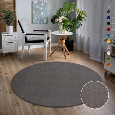 Teppich SANAT "UNI , auch als Läufer und Rund", grau, H:13mm Ø:200cm, Kunstfaser, Teppiche, Teppich, robuster Kurzflorteppich, große Farbauswahl, Wohnzimmer, alle Räume