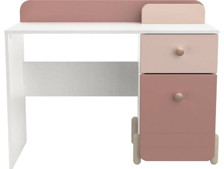 Kinderschreibtisch DEMEYERE GROUP Jade , rosa (matt rosa, matt weiß, weiß), B:103,4cm H:80,1cm T:43,5cm, Tische, Kinderschreibtisch, Schublade, Stauraum, Runde Knopfgriffe mit Roségold-Finish