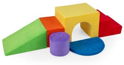 Costway 6 Pieces Foam Climbing Blocks for Kids with Slide and Tunnel-Red