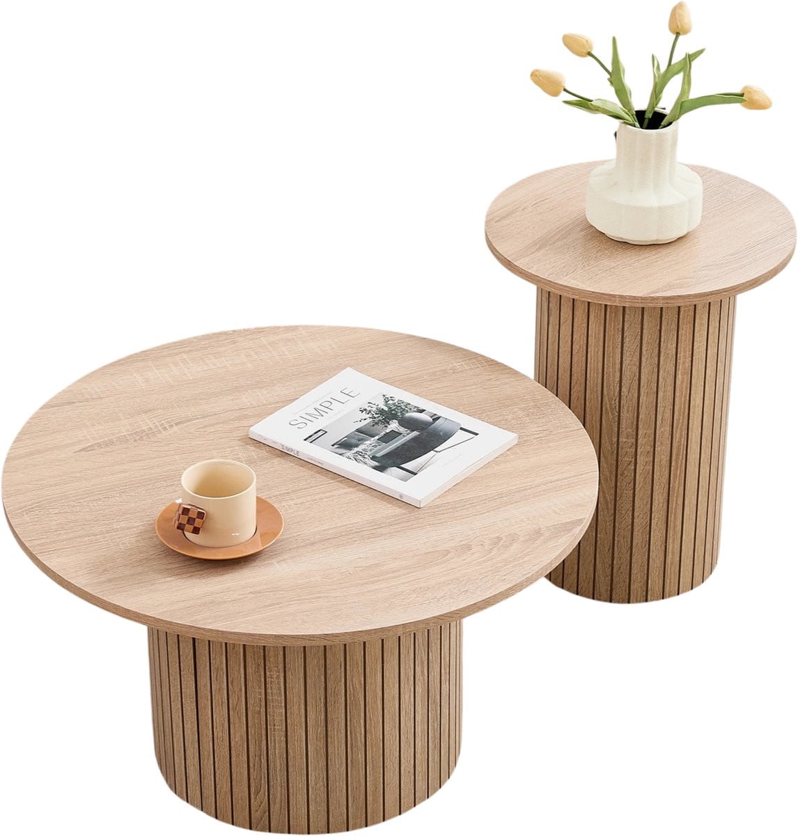 Stervia Set van 2 Ronde Salontafels en Bijzettafels - Lichthout