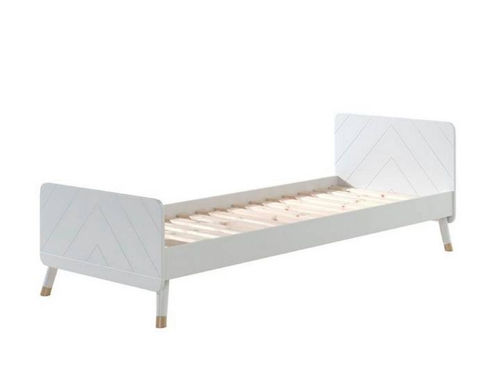58 aufm Kessel Kinderbett Einzelbett Kamillah 204x95x74 Kinderbett Jugendbett MDF Satin Weiß (inkl. Versand, Lieferung bis Verwendungsstelle), Liegefläche 90x200, Einzelbett mit Rillenprofilen und Retro-Optik