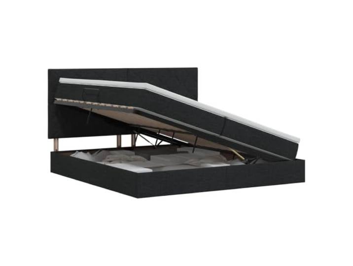 KTHLBRH Bett mit Stauraum und Matratze, schwarz, 200 x 200 cm, Stoff Kunstleder, seitlicher Hydraulikheber, Höhe 48,5 cm, großes Stauraum, modernes Zimmer