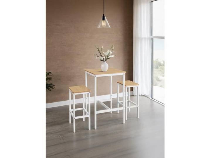 Ensemble Table de Bar - Blanc - Compact - 2 Places - Structure Robuste