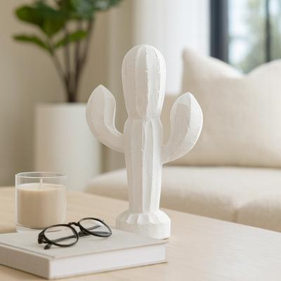 Sagebrook Home Wood Carved Cactus Decorative Figurine - White