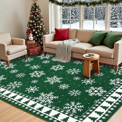 Garvee Christmas Snowflake Xmas Tree Border Area Rug