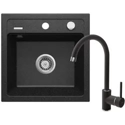 Deante, Spülbecken, Granitspüle Mit Mischbatterie 1 Becken Graphit Matt Zorba (44 cm)
