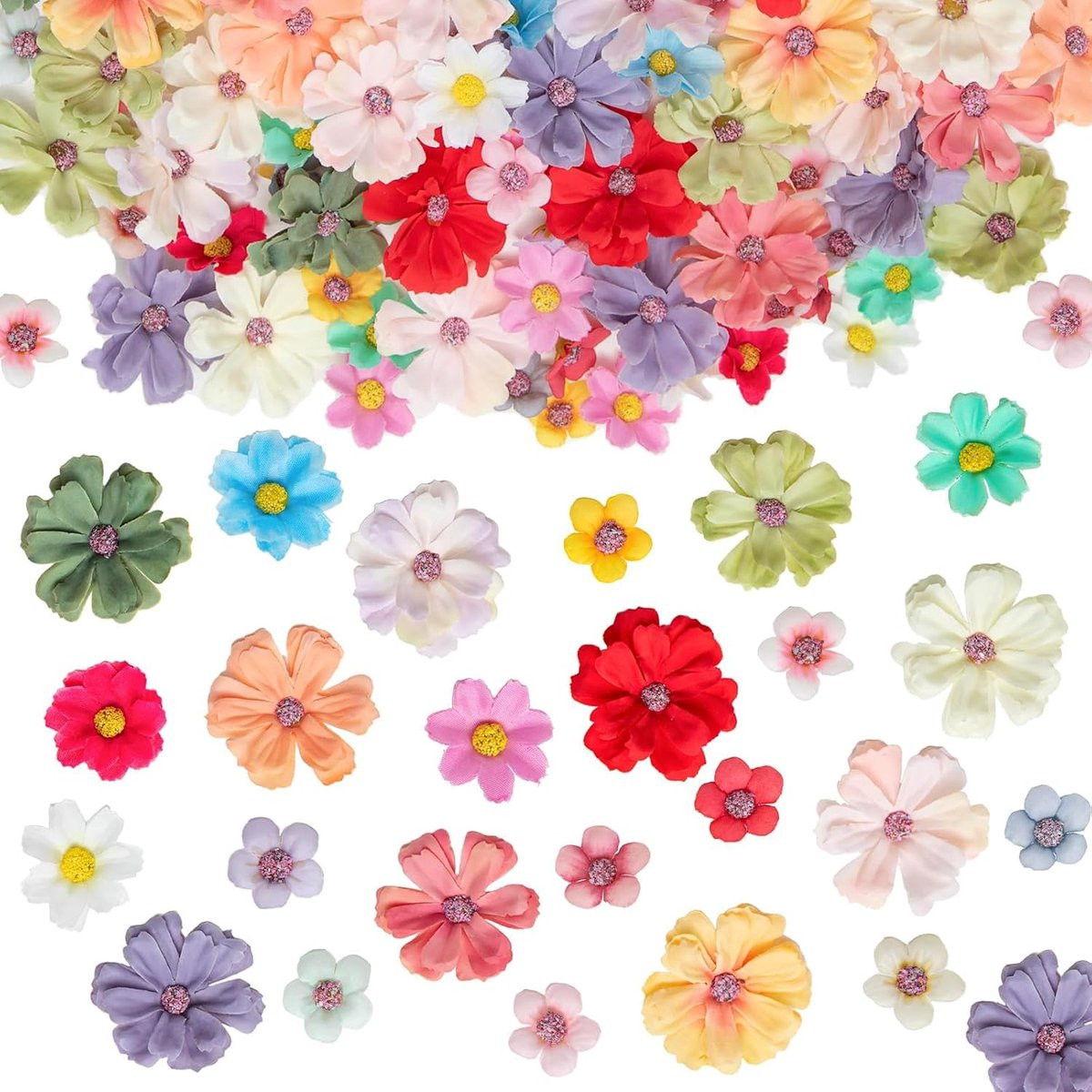 100 stuks Mini Kunstbloemen voor DIY-decoratie, Kunstmatige Bloemen in 3 maten voor Spring Decoratie