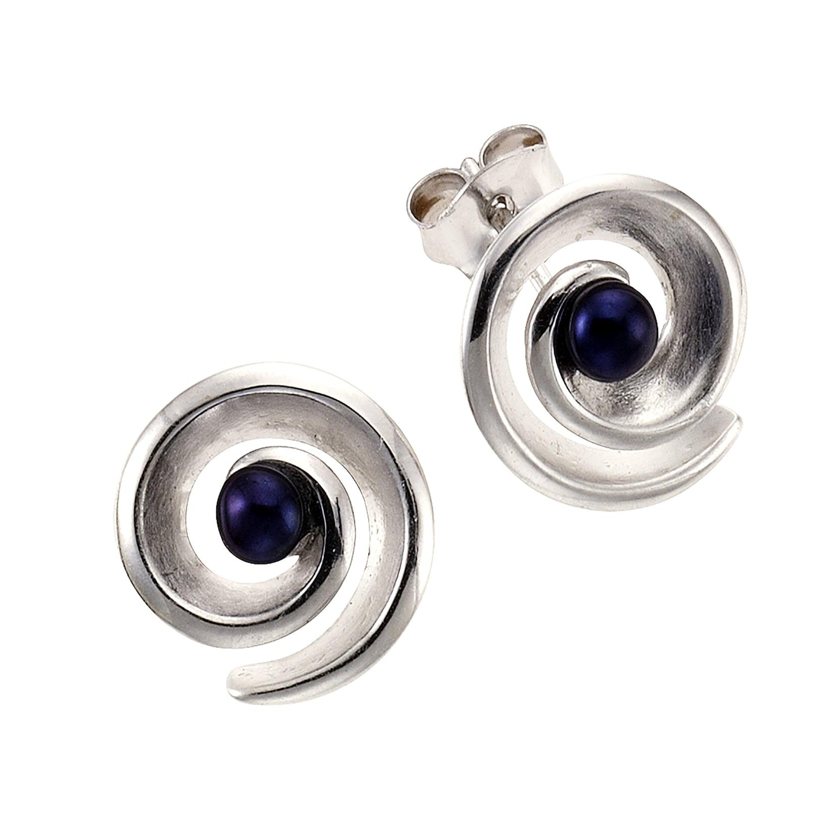 Zeeme Pearls Ohrringe Silber 925 rhodiniert mit 2 schwarzen Perlen