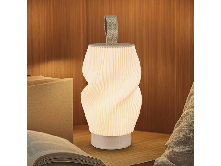 Briloner LED-Akku-Tischlampe Brilo unplugged Tubi, beige/weiß, IP44 dimmbar, creme / amber, für Schlafzimmer, Kunststoff, Modern
