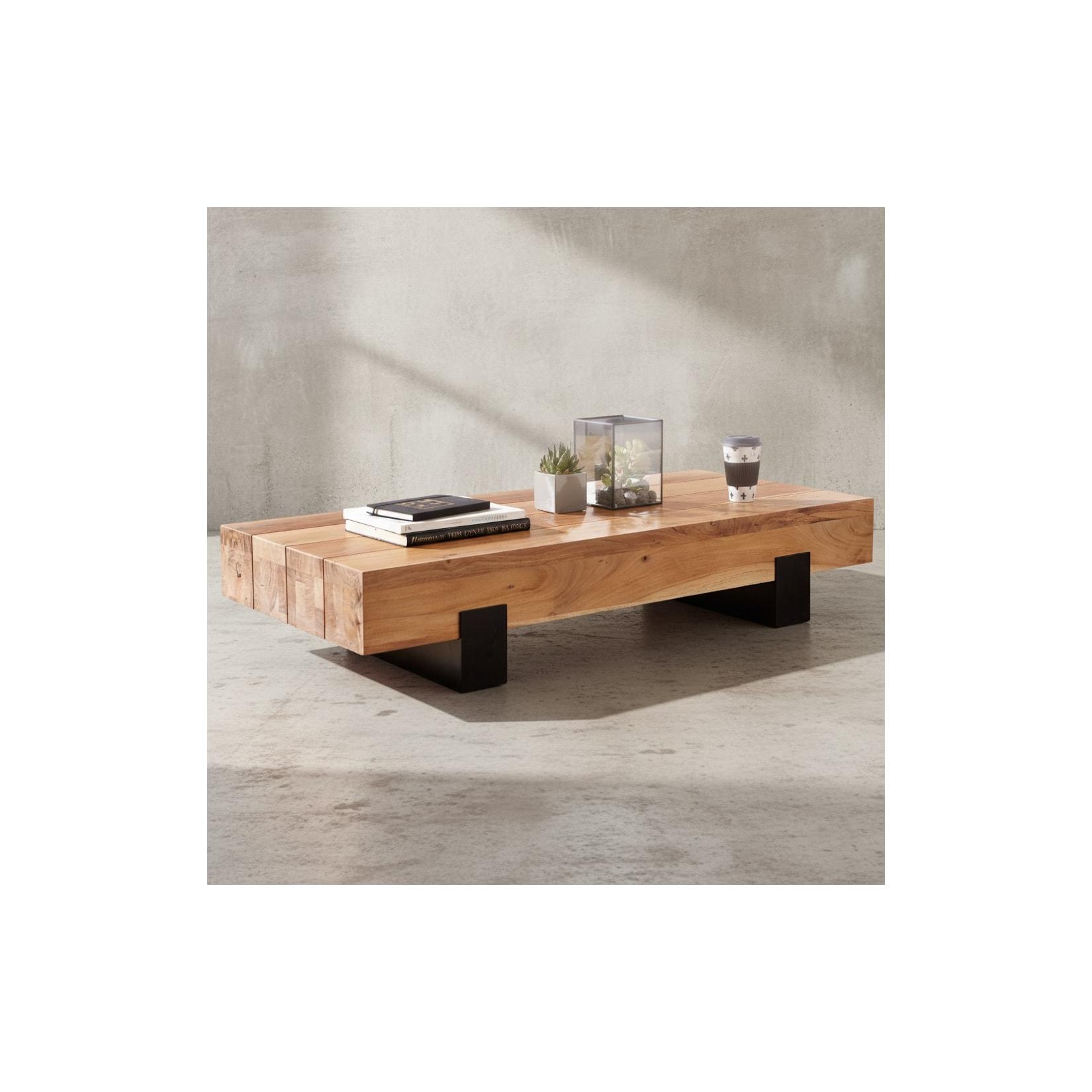 KADIMA DESIGN Couchtisch Industrie-Stil, Akazienholz & Schwarz Metall, 130x25x59 cm
