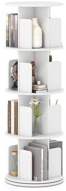 Costway 4-Tier Rotating Bookshelf 360° Display Rack with Dividers and Anti-falling Baffles-White
