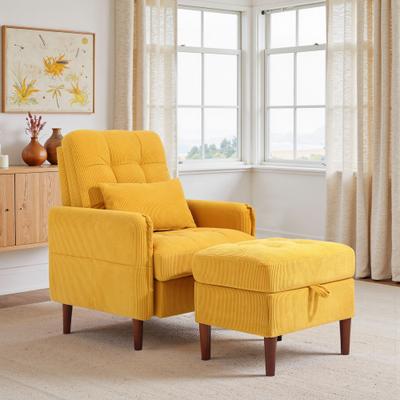 DREAMSIDEA Adjustable Backrest Upholstered Accent Chair with Storage Ottoman Set