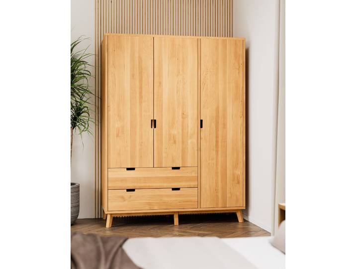 Naturwohnen Massivholz Kleiderschrank H200xB148,75xT60cm Erle geölt Serie Rivus Türen mit Soft Close mit bioola® nature veredelt