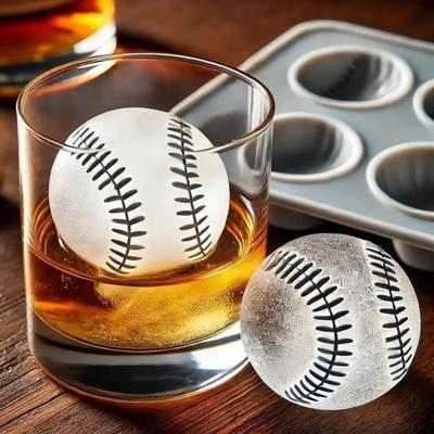 Inspired Living Hockey & Baseball Silicone Ice Mold Set For Cocktails Hockey Puck Ice Mold + Baseball Ice Cube Tray 4 Grids