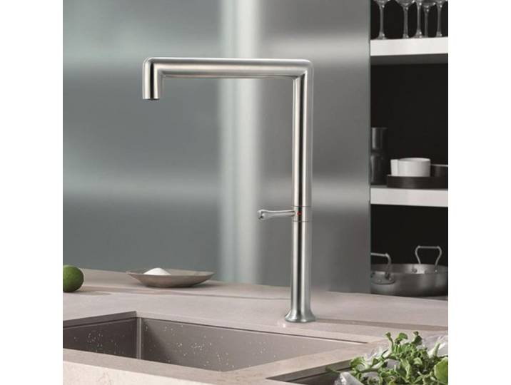 Pistolet de cuisine en acier inoxydable 304, rotation à 360 °, eau froide et chaude, surface du corps, brossé, gris, document doré, poignée unique