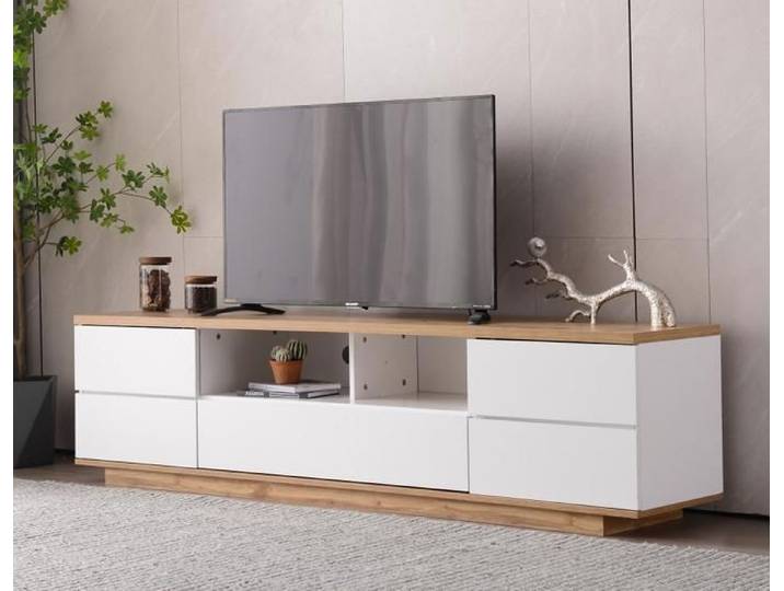 Meuble TV - PUGSDRLY - 180 cm - Blanc brillant - MDF - Style scandinave