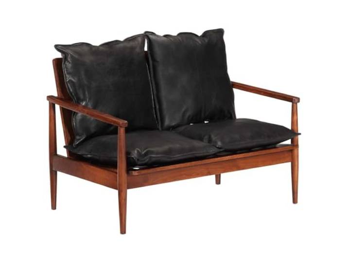 vidaXL 2-Sitzer-Sofa Schwarz Echtleder und Massivholz Akazie