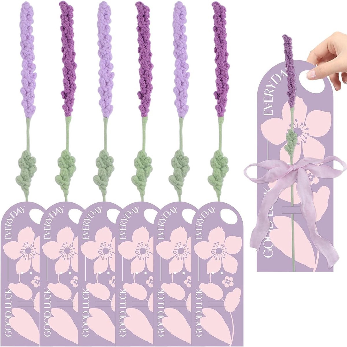 Set van 6 handgemaakte paarse gehaakte lavendelbloemen voor decoratie en geschenken