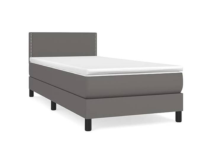 PUGYNBK Boxspringbett, 80 x 200 cm, Grau, Kunstleder Verstellbares Kopfteil, Taschenfederkernmatratze, mittlere Härte, leicht zu reinigen