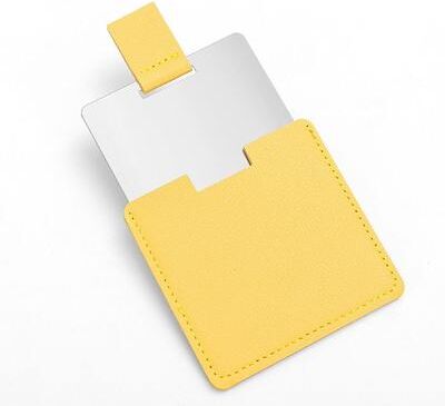 Fusion Finds Portable Compact Pocket Mirror With PU Leather Cover Unbreakable Stainless Steel Travel Makeup Mirror yellow