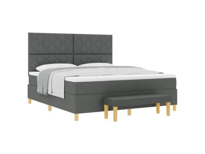 KTHLBRH Boxspringbett mit Kissen dunkelgrau 200 x 180 cm Stoff Kopfteil aus Polyester, Beine aus Holz, Matratze aus mittelfestem Schaumstoff, inklusive Sitzbank, ganzjährig verwendbar