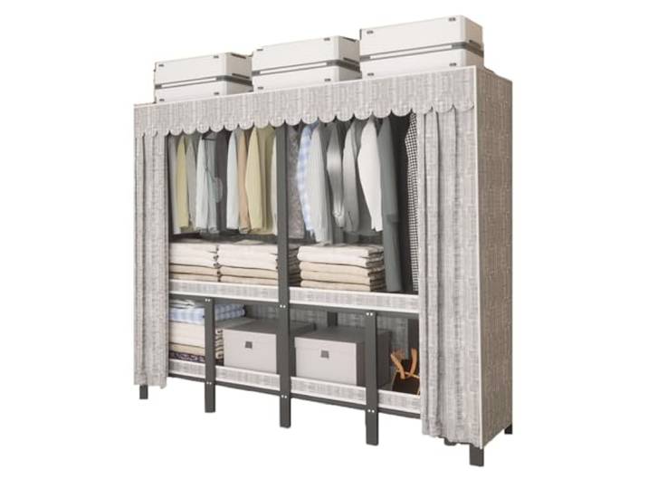 LigedamaiEU Tragbarer Kleiderschrank, Kleiderständer mit Abdeckung, freistehende Schränke Stabiler Stahlrahmen, geräumige Aufhängung, passt ins Schlafzimmer(192x51x170CM)