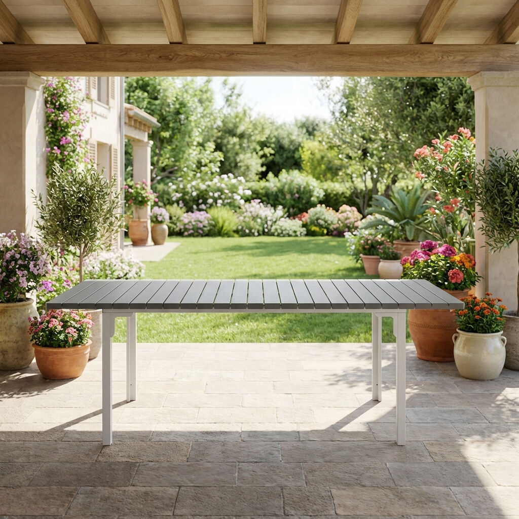 amicasa Sae 180bg Tavolo Da Giardino Allungabile Rettangolare In Plastica/ferro Dimensioni 180-240x89,5x76 Cm Colore Bianco E Grigio - Torino