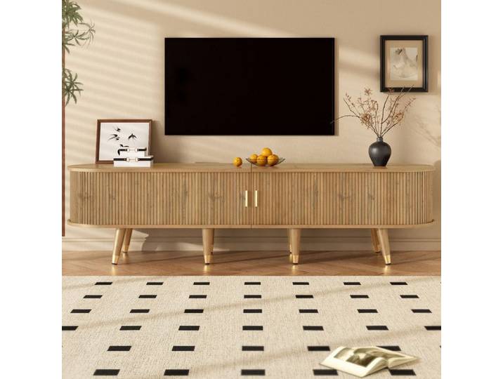 Bladez - Meuble TV ovale avec 2 portes coulissantes et 2 tiroirs pieds surélevés - Élégant et raffiné - Bois