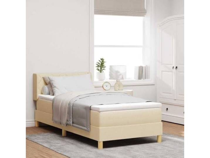 HGFDSAWE Boxspringbett Creme 100 x 200 cm Schlafzimmerbett Stoff Kopfteil Massivholz Kiefer Rahmen, Höhenverstellbares Kopfteil