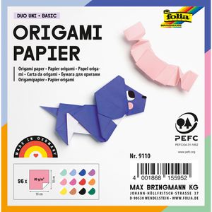 Folia Faltblätter 9110, Duo Uni, 10 x 10cm, 80g/m², 12 Farben sortiert, 96 Blatt