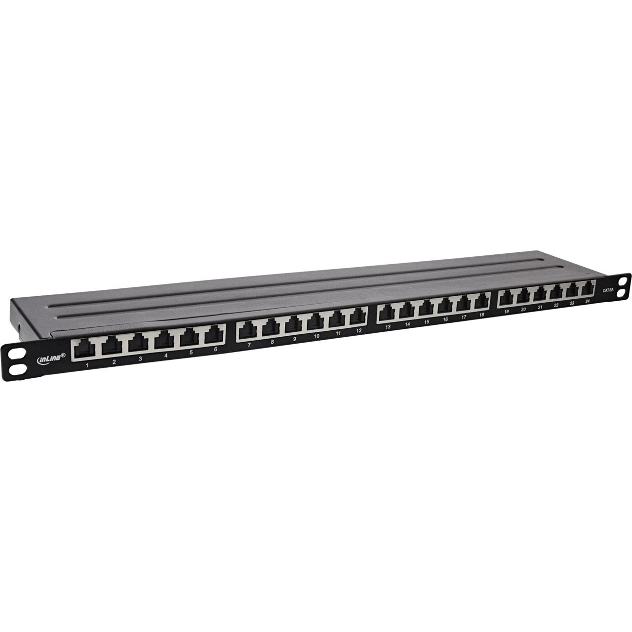 InLine 19" Patchfeld Cat.6A 0,5 HE 24-fach, mit Staubschutz, schwarz