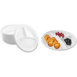 Lauroo 100 Stück Mehrweg-Menüteller 3-geteilt – Ø22 cm Plastikteller Spülmaschinengeeignet