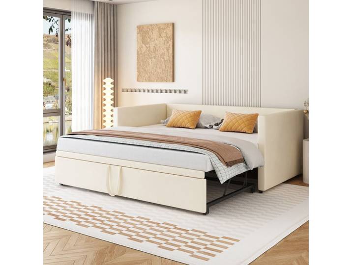 Canapé-lit convertible 90/180*200 cm sommier inclus en velours beige