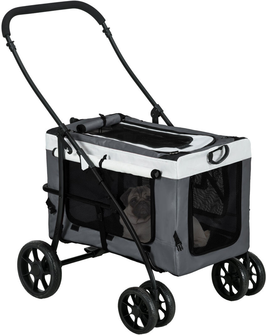 PawHut Foldable Pet Stroller with Detachable Carrier Soft Padding - Grey Grey/Brown/Blue 247.65cm H X 147.32cm W X 205.74cm D