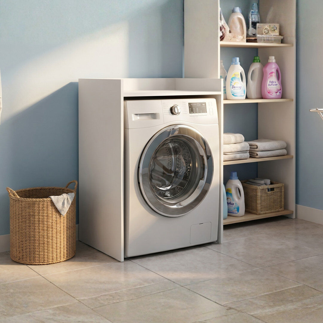 EUWhatsizeEnterprise MDF/Chipboard Laundry Cart White 97.5cm H X 64cm W X 50cm D