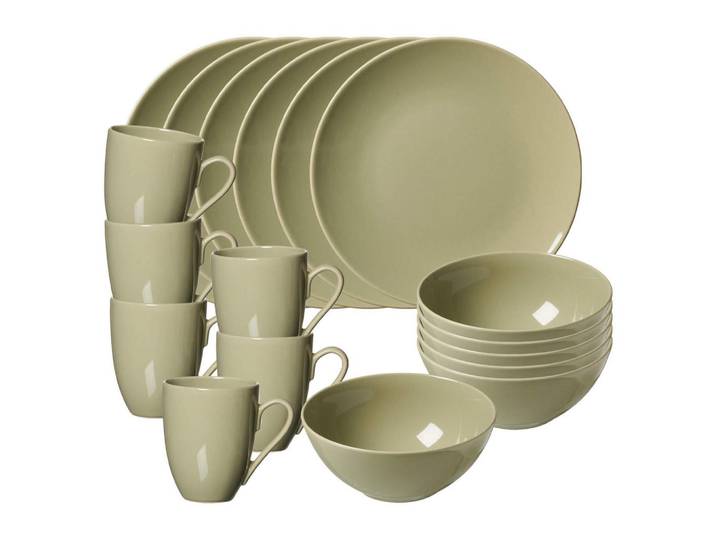 Ritzenhoff Breker Frühstücks-Set Cecina Grün 18-tlg., Keramik, 18-teilig, Rund, 2x2x2 cm, Geschirr, Geschirrsets, Kaffeeservice