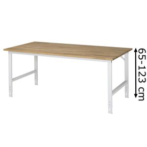 Rau Arbeitstisch Tom, höhenverstellbar, 200 x 76-108 x 100cm, Holz, für Werkstatt