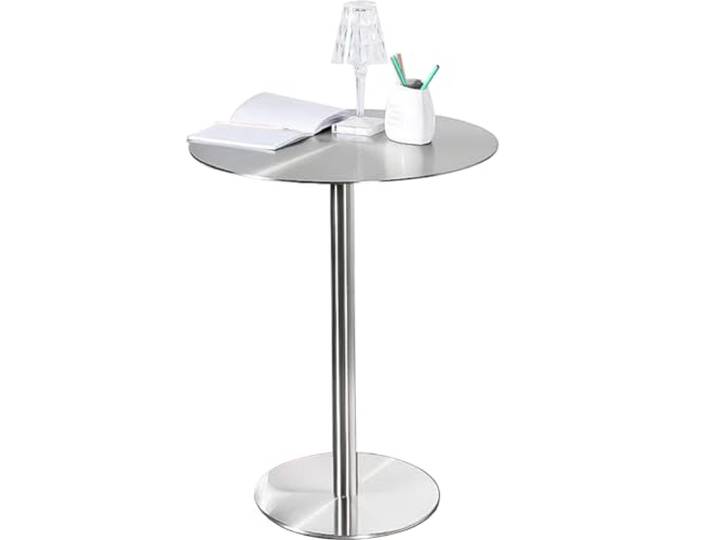 Lonmrrton Silberner Bartisch Cocktailtisch Edelstahl-Couchtisch Bistro-Pub-Tische, Runder Esstisch Beistelltisch Nachttisch für Wohnzimmer Schlafzimmer Restaurant Balkon (Size : 60x60x75cm)