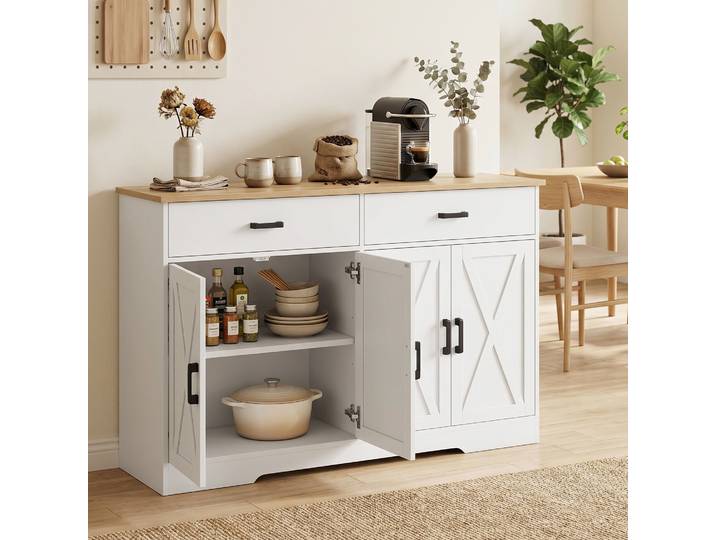 HOMCOM Buffet 140cm Blanc Armoire Cuisine 2 Tiroirs 2 Portes