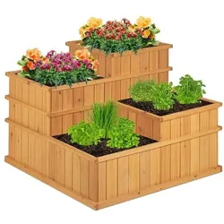 relaxdays Hochbeet aus Holz 4-stufig braun