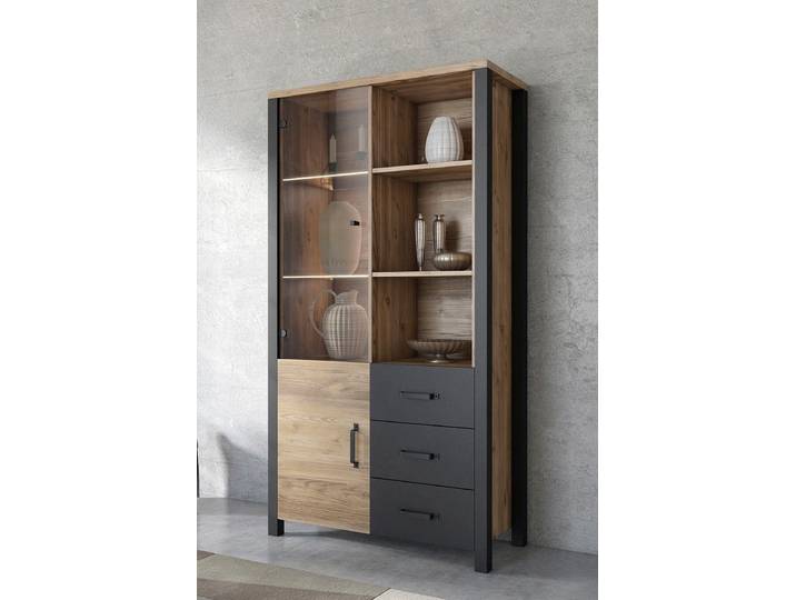 Vitrine HOME AFFAIRE Olin , schwarz (appenzeller fichte, appenzeller fichte, schwarz matt), B:101cm H:191cm T:43cm, Dekorfolie, FSC-zertifizierter Holzwerkstoff, Schränke, Vitrine