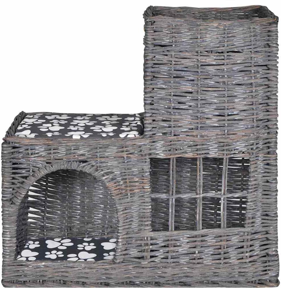 vidaXL Casa/cama/rascador/castillo para mascotas de sauce con cojín Gris