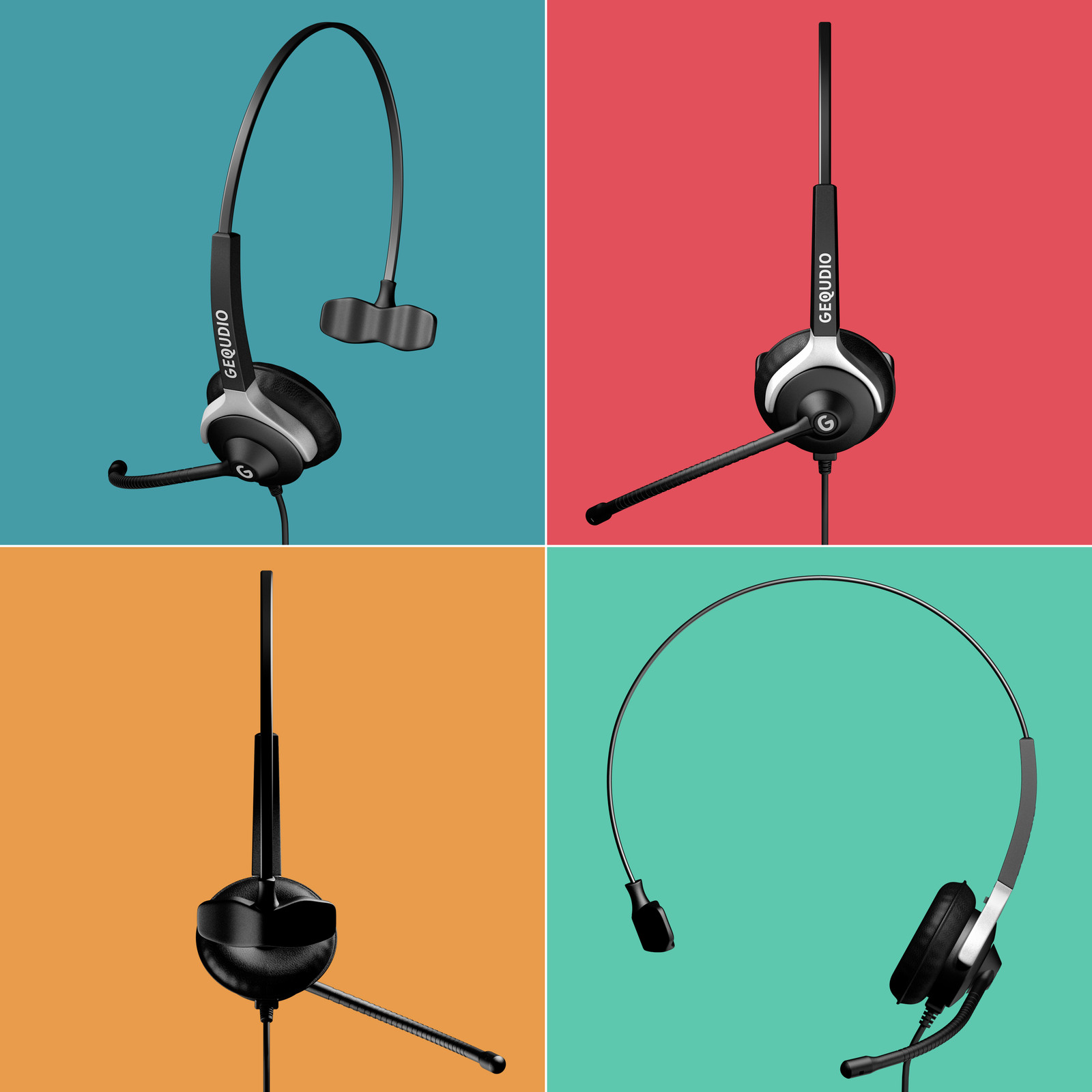 Gequdio WA9003 Headset met 1-oorsluiter en RJ-kabel voor Mitel, Aastra, Poly en Gigaset