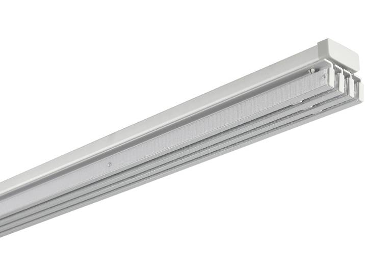 Flächenvorhangschiene GARDINIA Emia Komplett Set Gr. 1, grau (aluminiumfarben), 2 läufig, Aluminium, Kunststoff, Sichtschutzbefestigungen, Flächenvorhangschiene