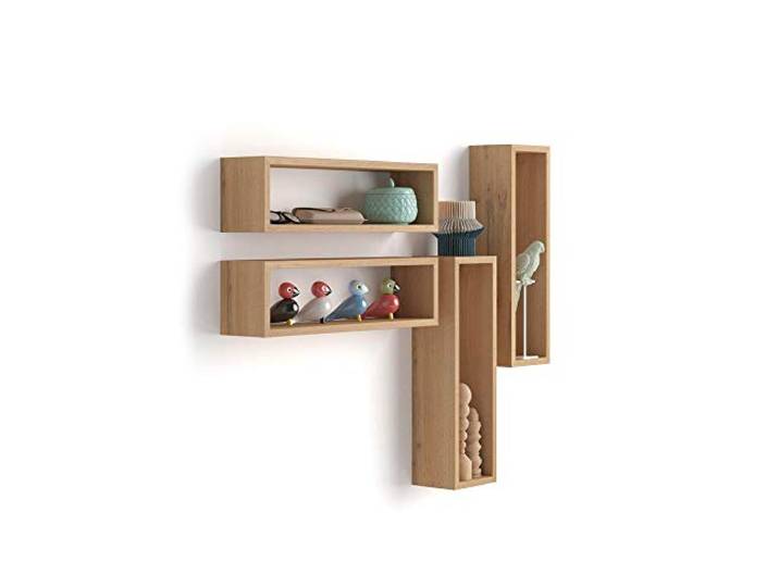 MOBILI FIVER, 4er-Set Iacopo Würfel-Wandschränke, rustikale Eiche, Made In Italy
