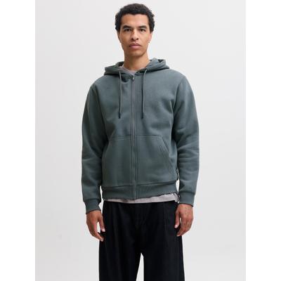 Kapuzensweatjacke JACK & JONES "JJEBRADLEY mit Kapuze, ideal für kalte Jahreszeit", Herren, Gr. M, grün (turbulence), angeraute Sweatware, Obermaterial: 65% Polyester, 35% Baumwolle, unifarben, relaxed fit normal, ohne Ausschnitt, Rippbündchen,...