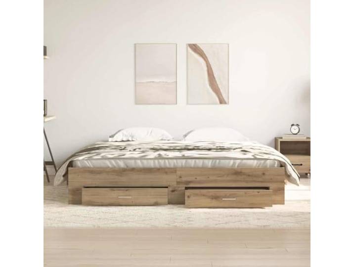 KTHLBRH Bettgestell Eiche Handwerk 180 x 200 cm Technisches Holz, mit Schubladen, feste Latten, Kapazität 220 kg