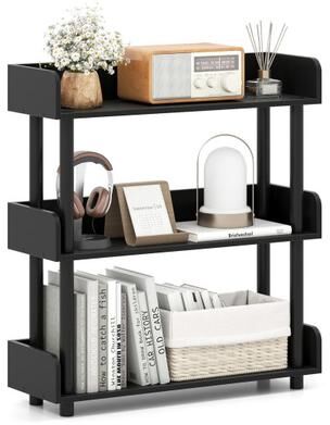 Costway 3-Tier Bookshelf with Anti-Tipping Kit and Industrial Storage Unit for Living Room-Black