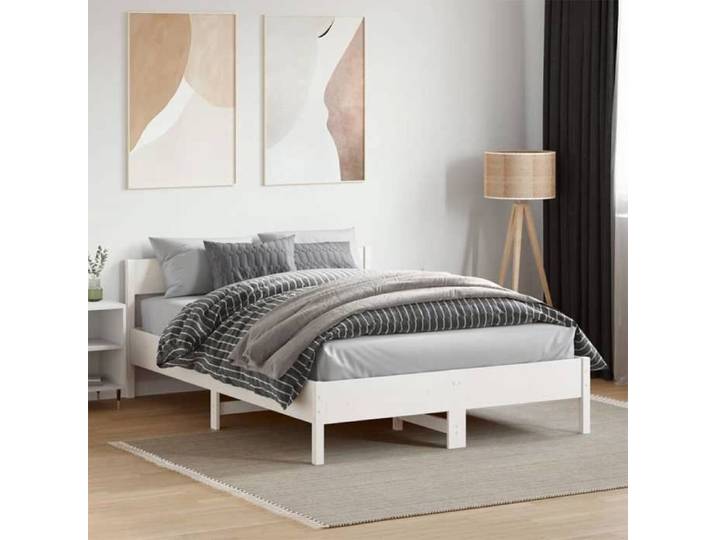 Structure de lit en bois de pin - UU - 140x190 cm - Blanc - Bois de pin massif - Lattes en contreplaqué